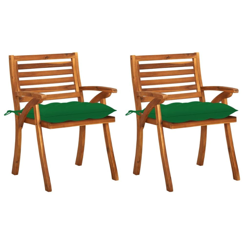 Vidaxl Záhradné jedálenské stoličky s vankúšmi 2 ks akáciový masív